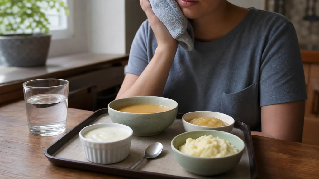 Illustration éditoriale pour l’article « Que manger après les dents de sagesse pour bien cicatriser »