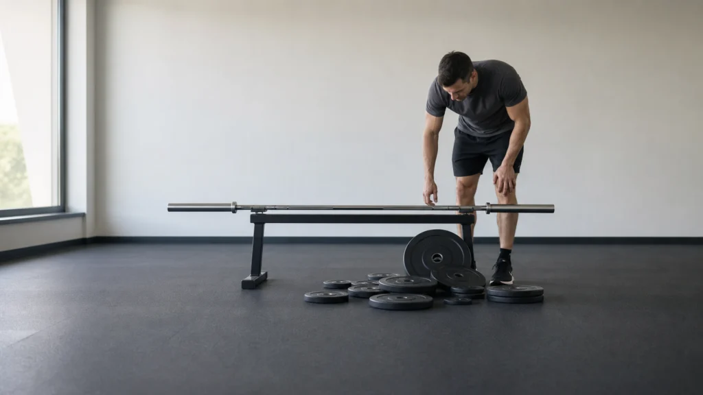 Illustration éditoriale pour l’article « Choisir votre barre musculation poids : le guide expert »